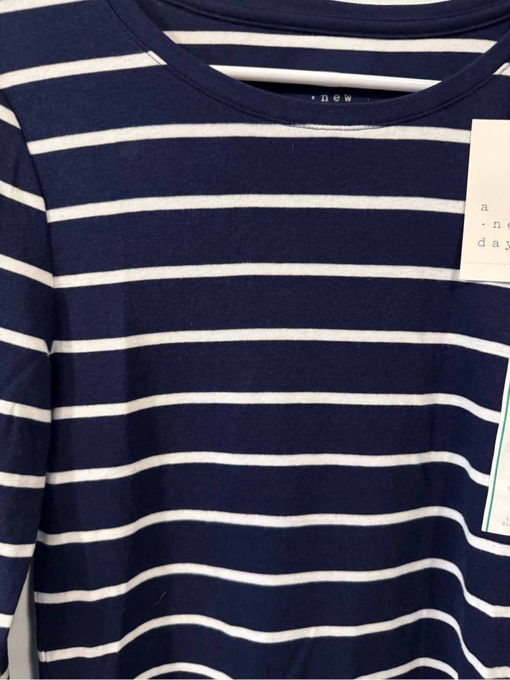 NWT a•new•day Women’s Navy Blue & White Striped Long Sleeve Shirt Size Medium - Picture 2 of 7